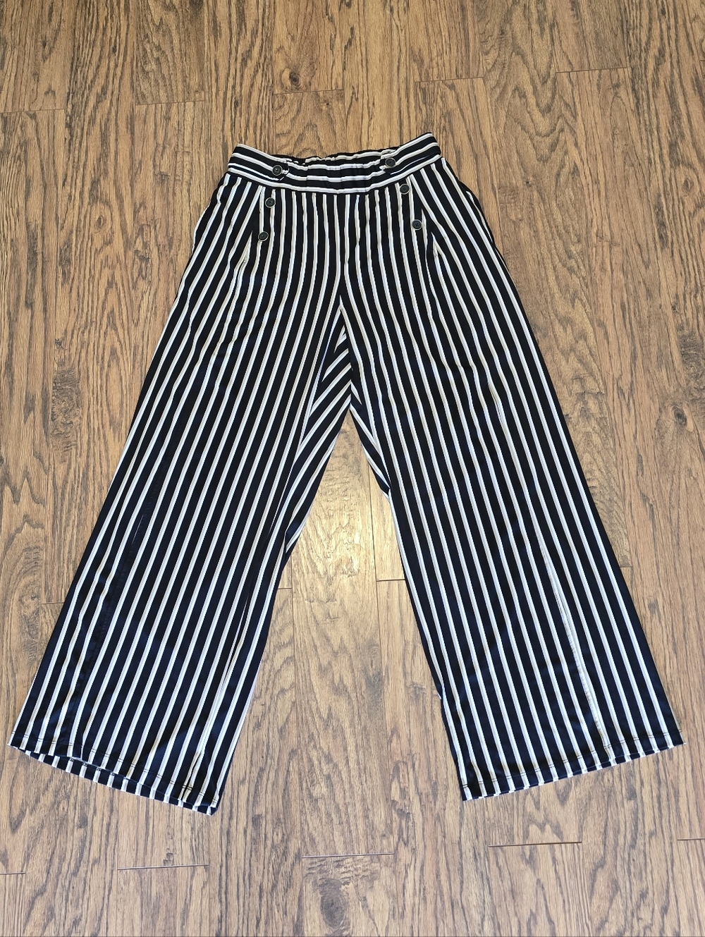 Robert Louis Black, Tan and White Stripe Wide-Leg Pants - Women's Size 1X